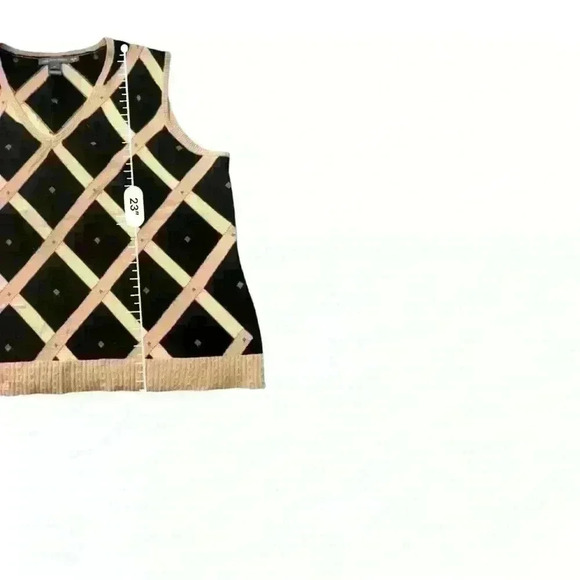 Vintage Saks Fifth Avenue Ladies Cashmere Sweater Vest Brown Black Lattice M - Picture 8 of 8